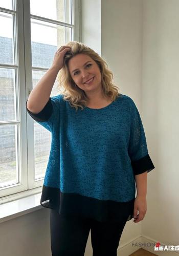 Túnica extra grande encaje cuello redondo manga tres cuartos - ph 2