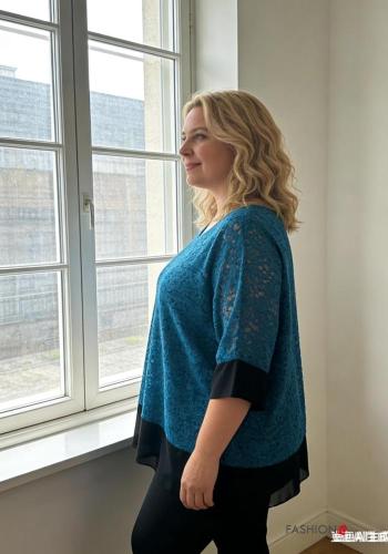 Túnica extra grande encaje cuello redondo manga tres cuartos - ph 3