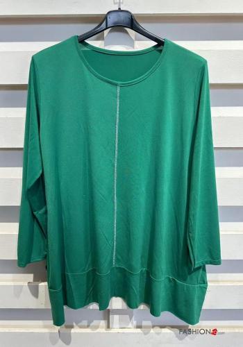 oversized crew neck long sleeve lurex Blouse with split - ph 4