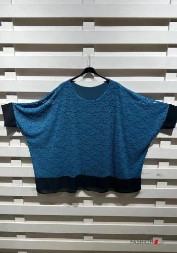 Tunique oversize col rond détail dentelle avec doublure manches à trois-quarts - ph 4