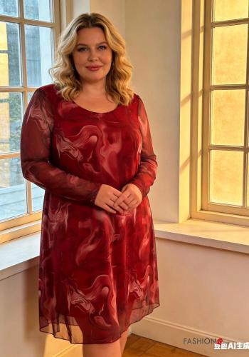 Creative print long sleeve crew neck tulle Dress - ph 2