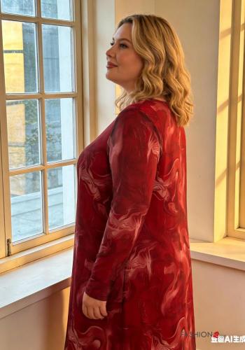 Creative print long sleeve crew neck tulle Dress - ph 3