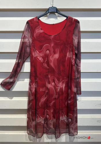 Creative print long sleeve crew neck tulle Dress - ph 4