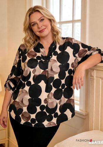 Blusa maniche lunghe Fantasia pois con bottoni scollo a V - ph 2