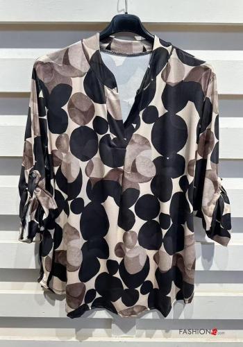 Blusa maniche lunghe Fantasia pois con bottoni scollo a V - ph 3