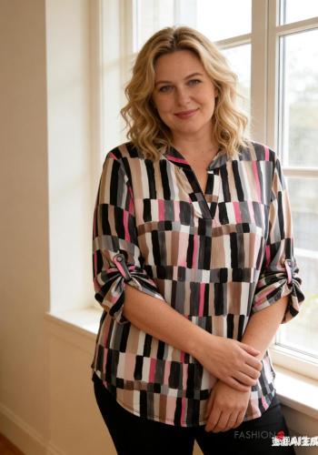 Blouse manches longues Imprimé à pois à boutons à col en V - ph 3