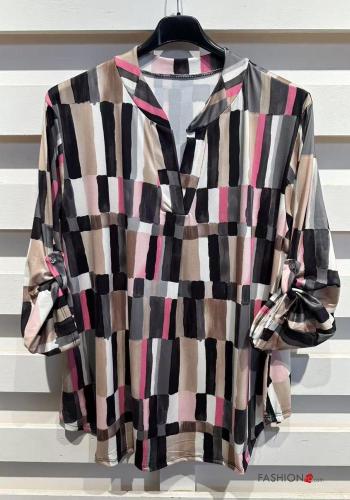 Blouse manches longues Imprimé à pois à boutons à col en V - ph 4