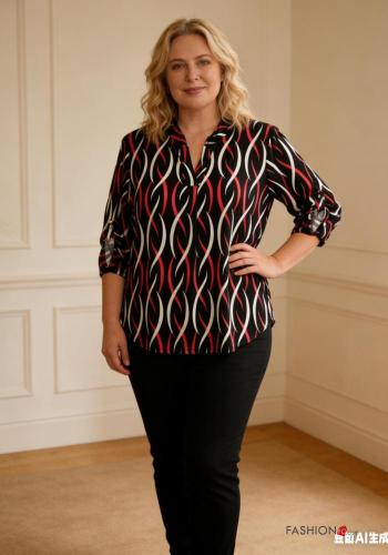 Blusa manga larga Estampado Geométrico con botones con cuello en v - ph 2