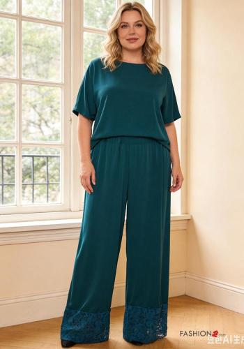 lace trim long Trousers with elastic - ph 2