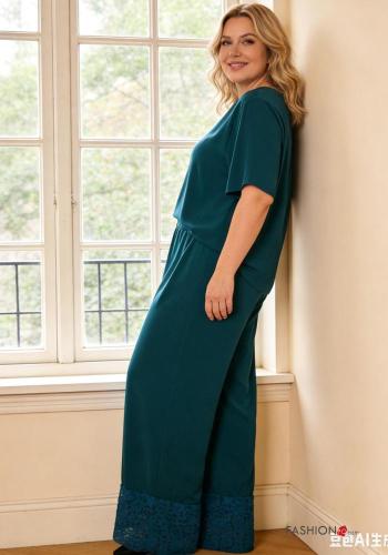 lace trim long Trousers with elastic - ph 3