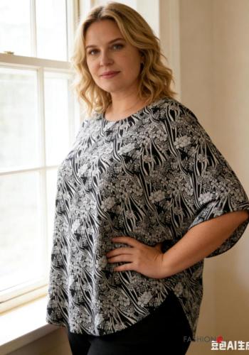Creative print short sleeve crew neck chiffon T-shirt with lining - ph 2