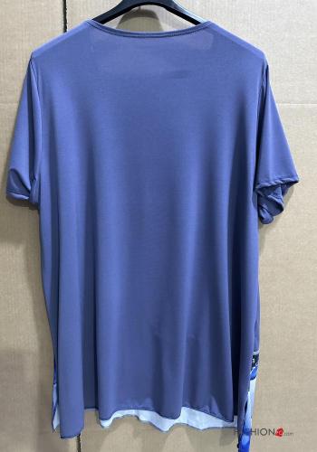 Kunstmuster kurze ärmel u-boot ausschnitt T-shirt - ph 5