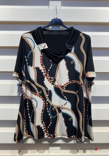 Creative print short sleeve T-shirt with v-neck - ph 3