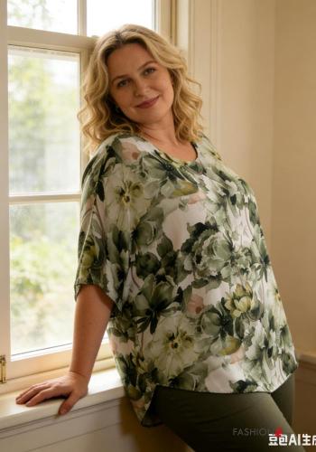 Floral ruffle sleeve crew neck chiffon T-shirt with lining - ph 2