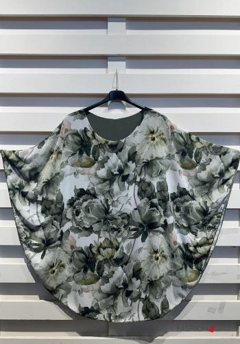 Floral ruffle sleeve crew neck chiffon T-shirt with lining - ph 4