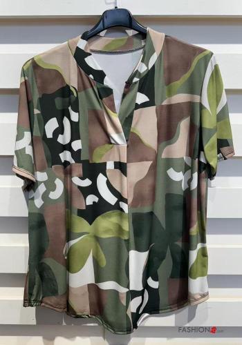 Creative print short sleeve T-shirt with v-neck - ph 2