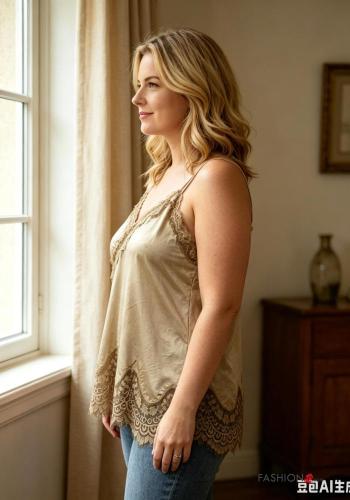 asymmetrical adjustable lace trim satin Top with elastic with shoulder pads with v-neck - ph 2