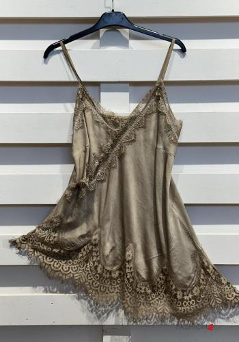 asymmetrical adjustable lace trim satin Top with elastic with shoulder pads with v-neck - ph 3