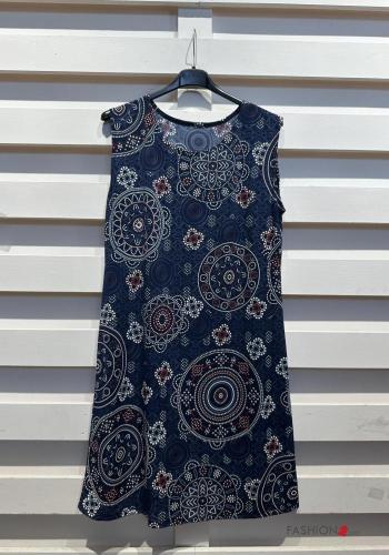 Robe à genoux col rond sans manches Imprimé artistique - ph 3