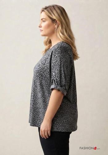 Blusa maniche lunghe girocollo Fantasia animali con bottoni - ph 2