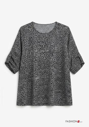 Blusa maniche lunghe girocollo Fantasia animali con bottoni - ph 3