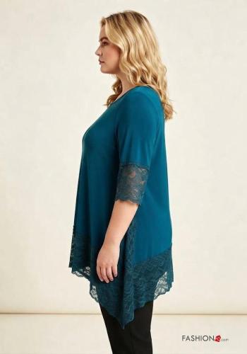 lace trim crew neck Blouse with split 3/4 sleeve - ph 2