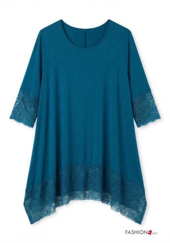 lace trim crew neck Blouse with split 3/4 sleeve - ph 3