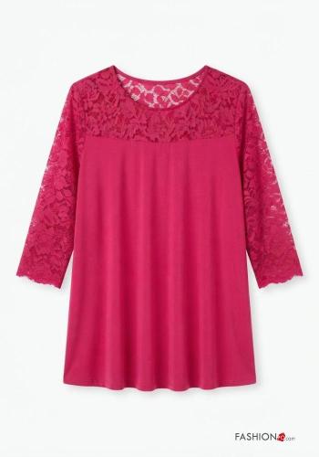 Blouse détail dentelle col rond manches à trois-quarts - ph 3