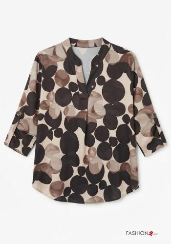 Geometric pattern long sleeve Blouse with buttons with v-neck - ph 3