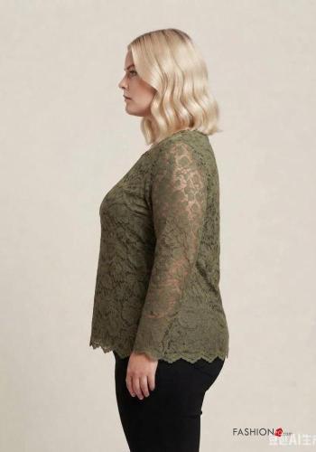 Blouse manches longues détail dentelle col rond à Imprimé Floral - ph 2