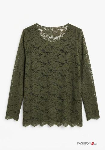 Blouse manches longues détail dentelle col rond à Imprimé Floral - ph 3