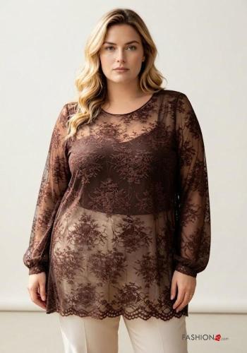 Blouse manches longues détail dentelle col rond à Imprimé Floral - ph 2