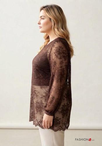 Blouse manches longues détail dentelle col rond à Imprimé Floral - ph 3