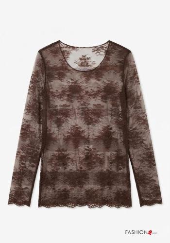 Blouse manches longues détail dentelle col rond à Imprimé Floral - ph 4