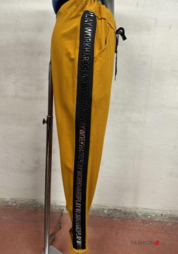 Pantalones deportivos de Algodón Patrones de escritura con cordón con bolsillos con elástico - ph 2