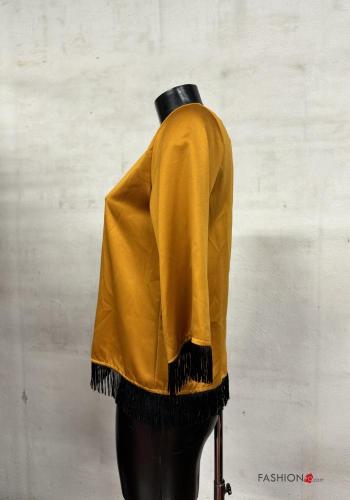 Blusa raso maniche a tre quarti con bottoni con frange - ph 2