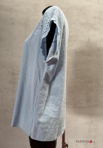 T-shirt in Lino maniche corte girocollo Fantasia ricamata - ph 2