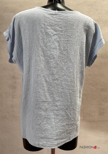 T-shirt in Lino maniche corte girocollo Fantasia ricamata - ph 3