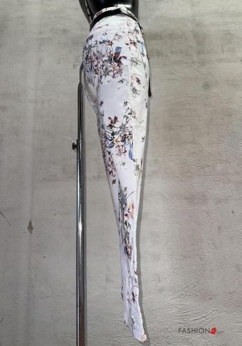 Blumenmuster Hose mit Gürtel mit Reißverschluss mit Knöpfen - ph 2