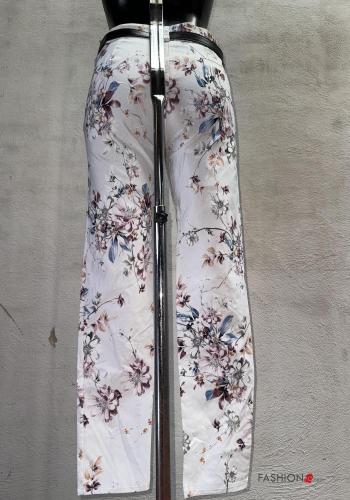 Blumenmuster Hose mit Gürtel mit Reißverschluss mit Knöpfen - ph 3