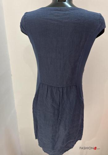 Robe en Lin à genoux col rond manches courtes à broderie - ph 2