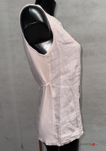 Blouse en Lin col rond à collet sans manches à Imprimé Floral - ph 2