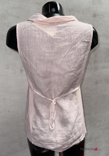 Blouse en Lin col rond à collet sans manches à Imprimé Floral - ph 3