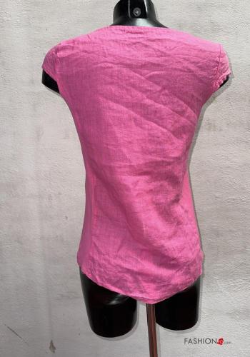 Blusa in Lino maniche corte girocollo Fantasia ricamata - ph 3
