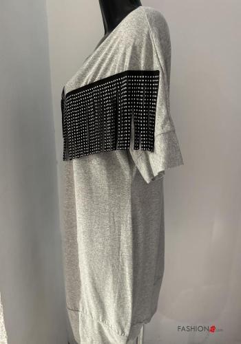 Abito in Cotone maniche corte girocollo con frange - ph 2