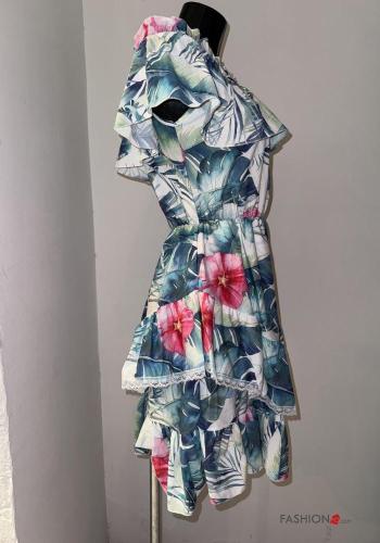 Blumenmuster kurze ärmel kurz Kleid mit Volants mit gummizug - ph 2