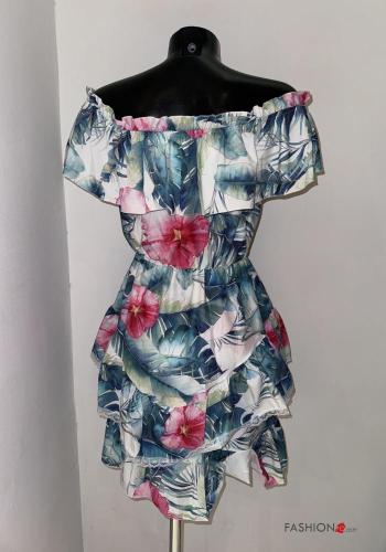 Blumenmuster kurze ärmel kurz Kleid mit Volants mit gummizug - ph 3