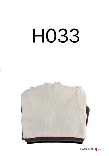 Maglione maniche corte costine girocollo con bottoni - ph 2