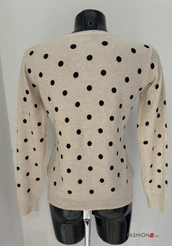 Chaqueta de punto manga larga Estampado de lunares con botones con cuello en v - ph 3