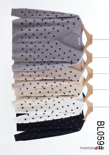 Chaqueta de punto manga larga Estampado de lunares con botones con cuello en v - ph 4